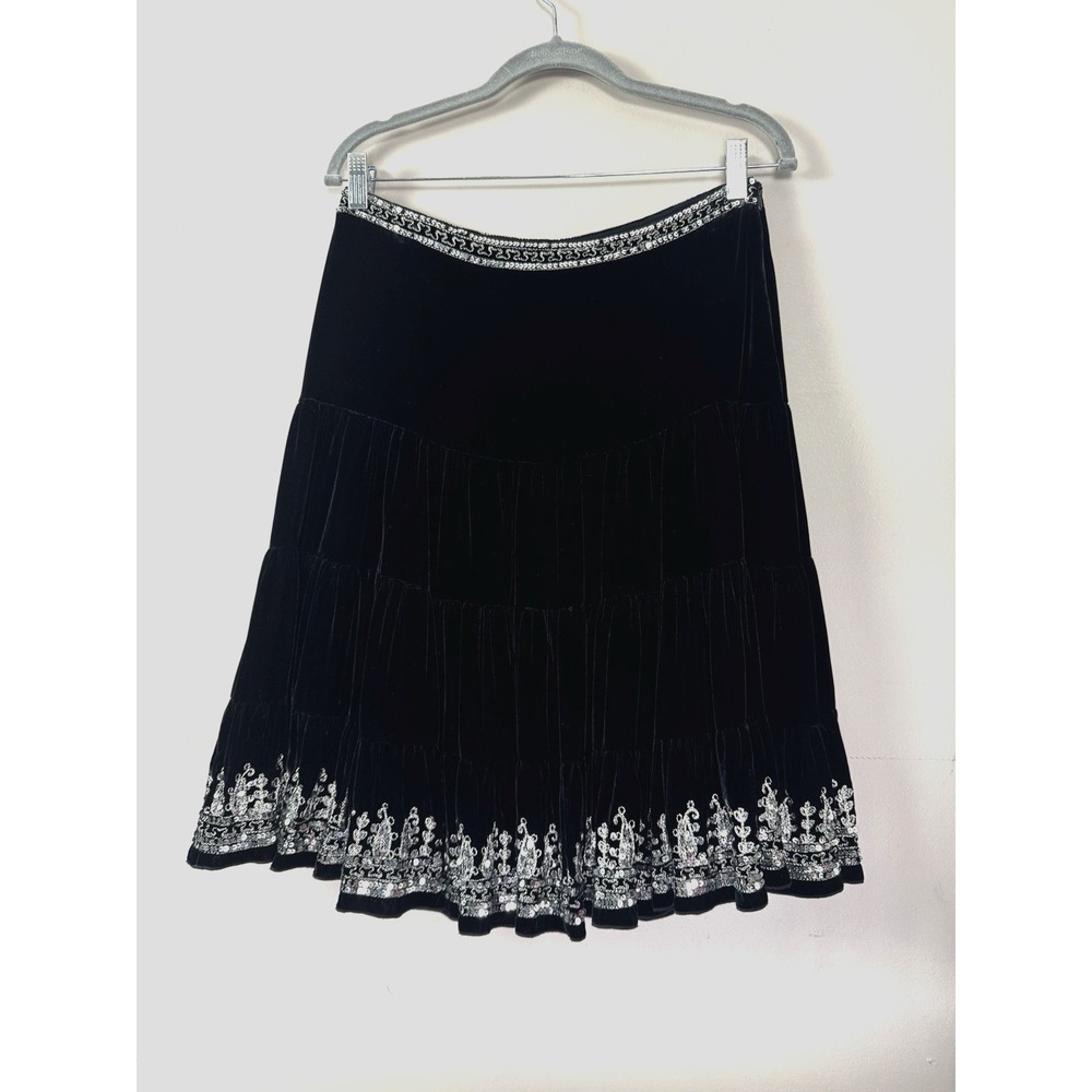 Whimsigoth Velvet Embellished Sequin Silk Skirt Small Lined Fairy Grunge RenFair